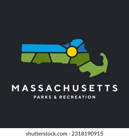 Creative nature logo for Massachusetts, USA. Badge for parks and recreation.