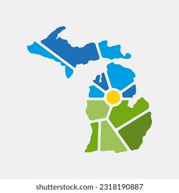 Creative nature logo for Michigan, USA. Badge for parks and recreation.
