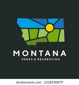 Creative nature logo for Montana, USA. Badge for parks and recreation. Sun vintage logo vector concept, icon, element, and template for company