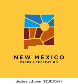 Creative nature logo for New Mexico, USA. Badge for parks and recreation.