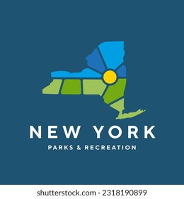 Creative nature logo for New York, USA. Badge for parks and recreation. Sun vintage logo vector concept, icon, element, and template for company