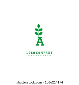 creative nature monogram green A logotype isolated on white background vector illustration.