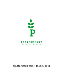 creative nature monogram green P logotype isolated on white background vector illustration.