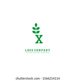 creative nature monogram green X logotype isolated on white background vector illustration.