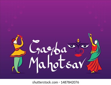 creative Navratri Graba mahotsav poster design, Indian couple playing Garba