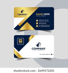 Creative Navy Blue and Gold Business Card with Diagonal Cut Design