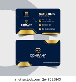 Creative Navy Blue and Gold Business Card Template with Modern Icons