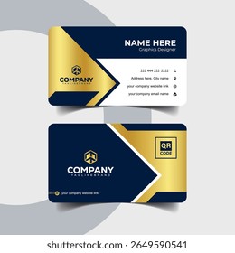 Creative Navy Blue and Gold Business Card with Triangular Elements