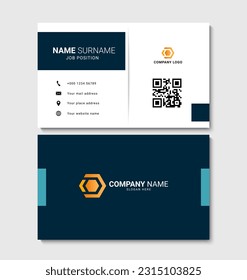 Creative navy blue and white business card design. Professional and clean business card template. Vector illustration