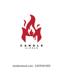 Diseño vectorial del logotipo de incendio con luz de velas de quemado de espacio negativo creativo