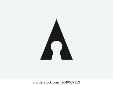 Letra de espacio negativa creativa A con logotipo de signo de bloqueo concepto inicial con fondo blanco