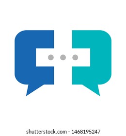 Creative negative space medical cross logo icon vector. Chat bubble logo concept with blue color.