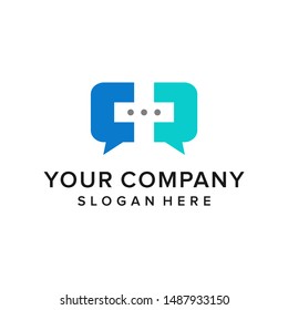 Creative negative space medical cross logo with two chat bubble concept