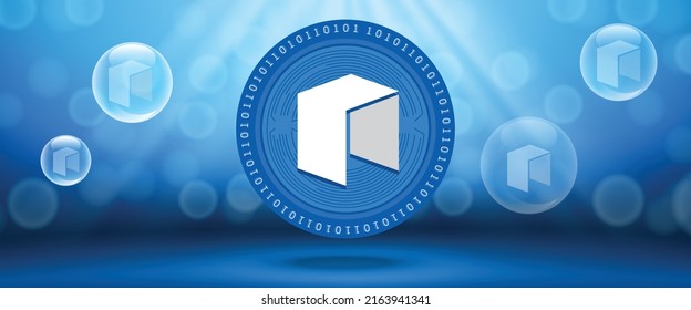 Creative NEO crypto currency coin with symbol of the virtual electronic cash. Vector illustration template for banners, web backgrounds and wallpaper design. 