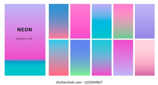 Creative Neon Pastel Gradient Set for greeting card, flyer, invitation, poster, brochure, banner calendar. 80s-90s Trendy Vector Backgrounds.