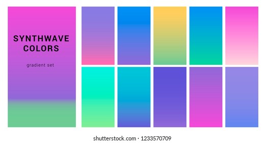 Creative Neon Pastel Gradient Set for greeting card, flyer, invitation, poster, brochure, banner calendar. 80s-90s Synthwave/ Vaporwave Trendy Vector Backgrounds.