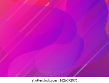 Creative Neon Pink, Blue, Violet Background. Light Template for Cover, Poster, Banner, Greeting Card. Minimal Cover Layout. Abstract Bubbles in Memphis Style. Modern Digital Pattern with Fluid Shapes.