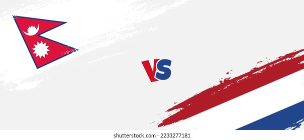 Creative Nepal vs Netherlands brush flag illustration. Artistic brush style two country flags relationship background