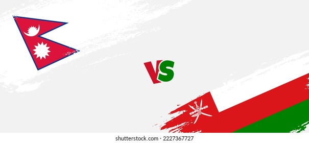 Creative Nepal vs Oman brush flag illustration. Artistic brush style two country flags relationship background
