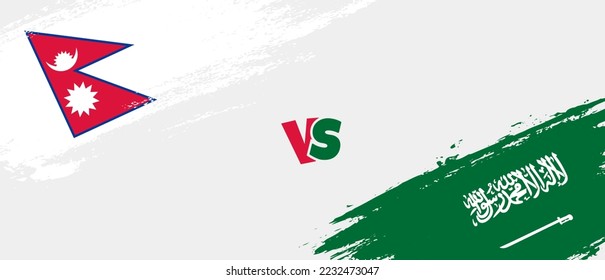 Creative Nepal vs Arabia Saudita ilustran la bandera. Estilo de pincel artificial dos indicadores de país fondo de relación