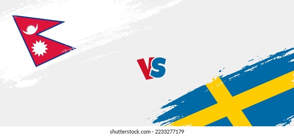 Creative Nepal vs Sweden brush flag illustration. Artistic brush style two country flags relationship background