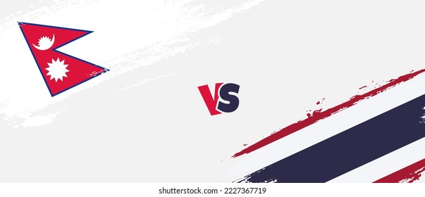 Ilustración de la bandera Creativa Nepal vs Tailandia. Estilo de pincel artificial dos indicadores de país fondo de relación