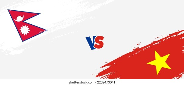Ilustración de la bandera de un pincel de Nepal creativo vs Vietnam. Estilo de pincel artificial dos indicadores de país fondo de relación