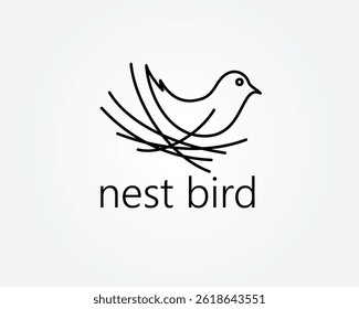 nestle criativo, logotipo do ninho do pássaro, ovos de guarda do pássaro no ninho com conceito de linha, modelo de design do logotipo
