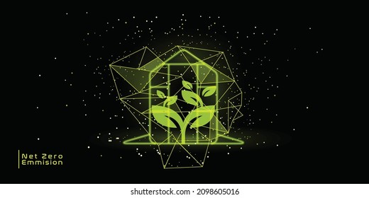 Creative Net Zero Emission Background Illustration Vector Design. Abstract Green Technology Background Vector Design Template With Futuristic, Modern And Low Poly Styles For Banner And Poser. 