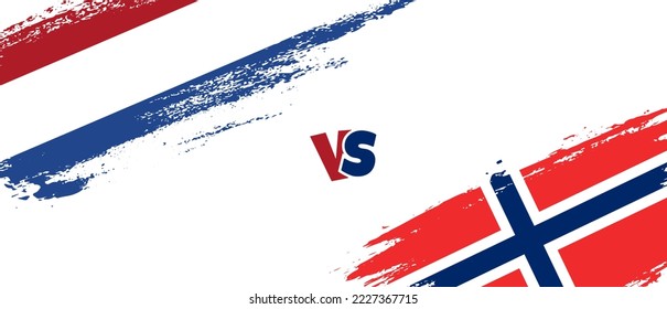 Creative Netherlands vs Norway brush flag illustration. Artistic brush style two country flags relationship background