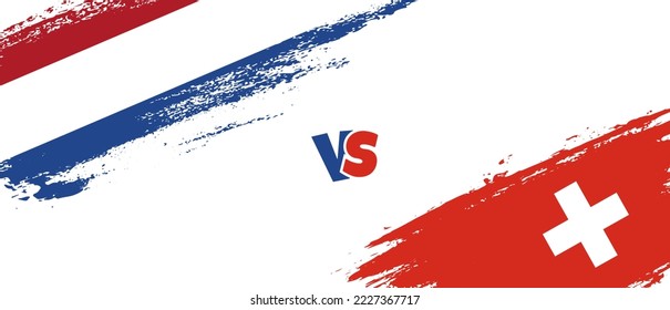 Creative Netherlands vs Switzerland brush flag illustration. Artistic brush style two country flags relationship background