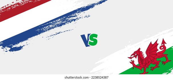 Ilustración de la bandera del pincel Creative Netherlands vs Wales. Estilo de pincel artificial dos indicadores de país fondo de relación