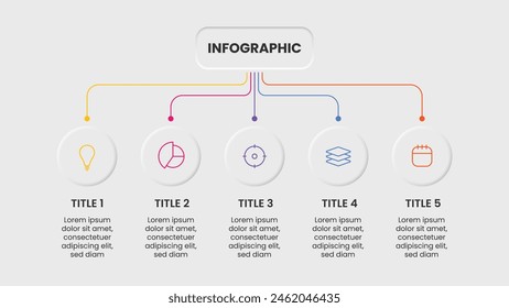 Plantilla de infografía de neumorfismo creativo para tu negocio. Diseño de organización jerárquica con iconos coloridos