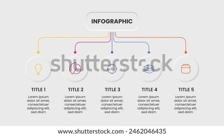 Creative neumorphism infographic template for your business. Hierarchy organization design with colorful icons