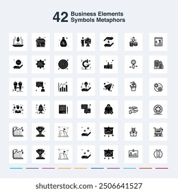 Creative New Business 42 Glyph Solid Black icon pack  Such As efforts. business. money. arrow. money. Business Black Line Icon - 42 Business Outline Icon Set