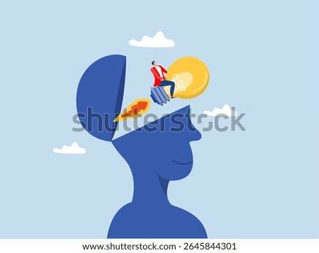 
Creative new idea,Businessman or leader with light bulb rocket booster, Creative new idea, innovation start up business or inspiration to achieve success goal concept