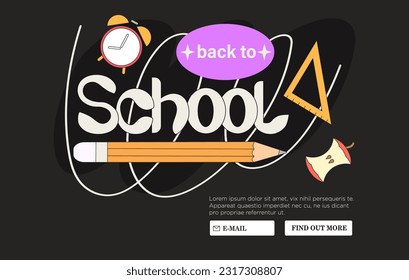 Creative new school year vector illustration for web or social media banner announcement, placard, poster, advertisement. Back to school and school supply shop sale concept in trendy outline style.