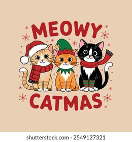 creative new typography t-shirt design- Meowy Catmas