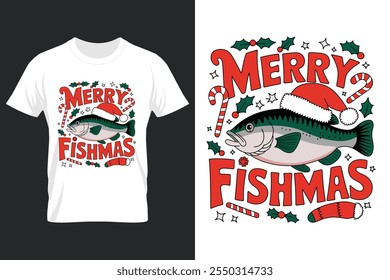 creative new typography t-shirt design- merry Fishmas