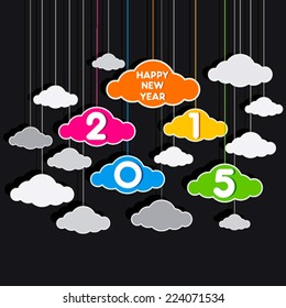creative new year 2015 greeting design with cloud theme background vector