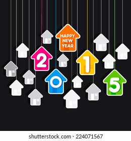 creative new year 2015 greeting design with house theme background vector