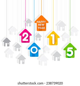 creative new year 2015 greeting design with house theme background vector 