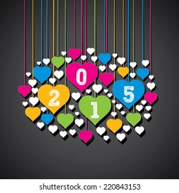 creative new year 2015 heart shape banner hang design vector
