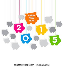 creative new year 2015 piggy bank theme background vector 