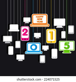 creative new year 2015 technology object hang design vector 