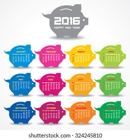 creative New Year 2016 calendar design stock vector