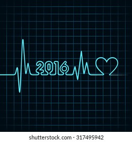 creative New Year 2016 design with  heartbeat and heart symbol stock vector 
