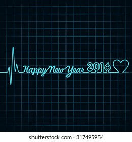 creative New Year 2016 design with  heartbeat and heart symbo lstock vector 
