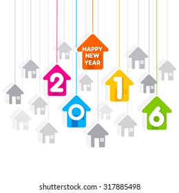 creative new year 2016 greeting design with house theme background vector