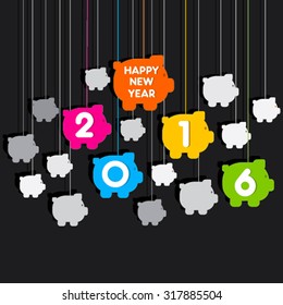 creative new year 2016 piggy bank theme background vector